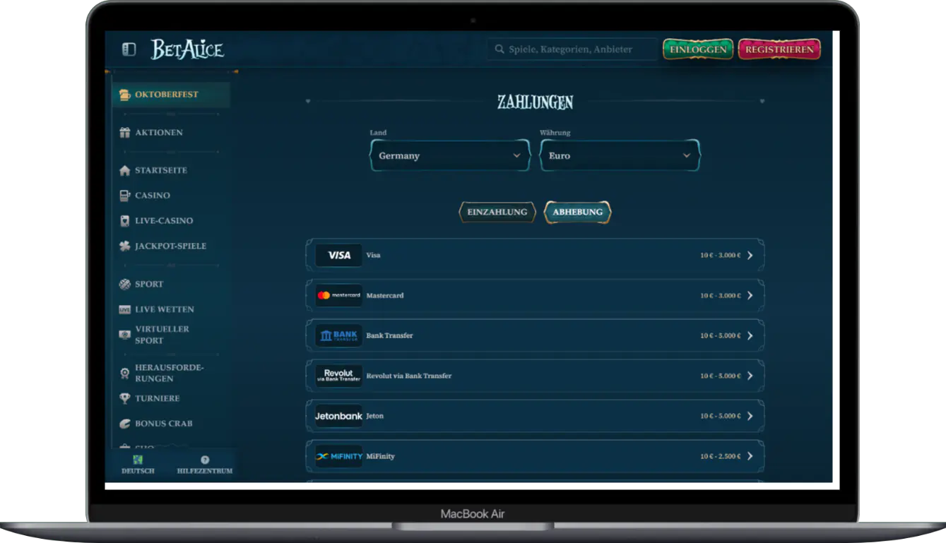 Zahlungsmethoden und Auszahlungen bei BetAlice Sportwetten