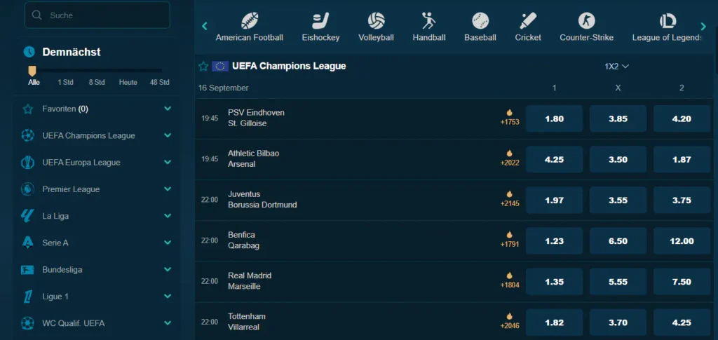 Sportwetten bei BetAlice Sportwetten